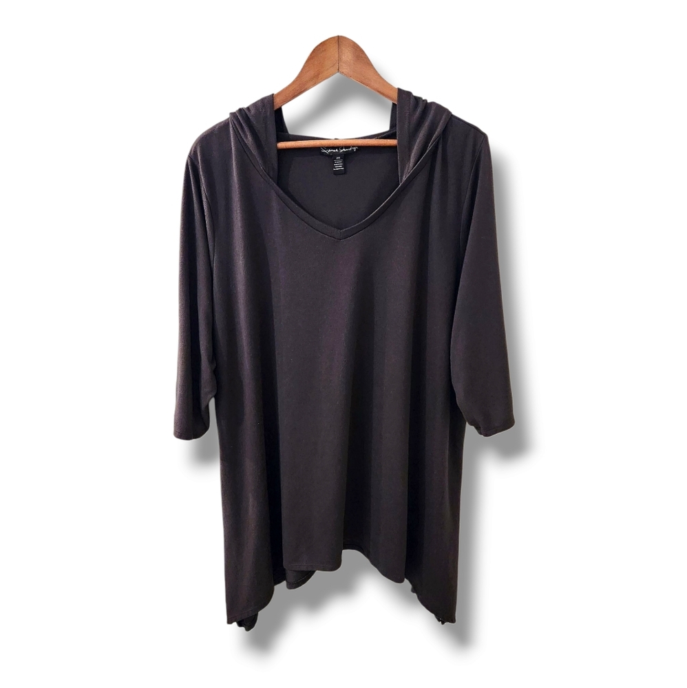 French Laundry Hoodie Sharkbite Hem 3/4 Sleeves Pullover | 2X